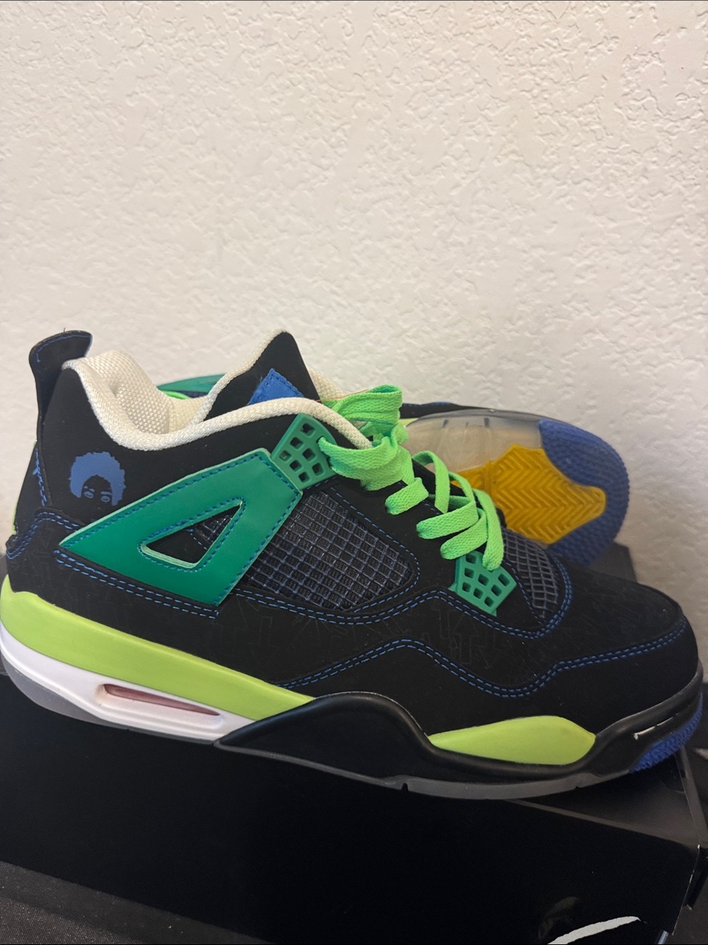 Jordan 4 Sneakers - Black with Bright Green Accents